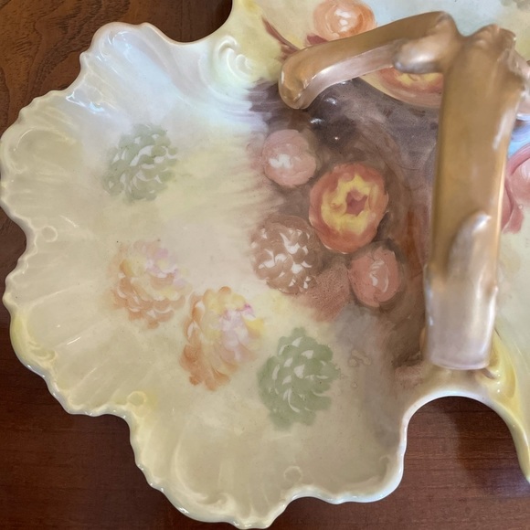 Antique T & V Venice Limoges France Floral Porcelain Handled Three Section Dish - Picture 4 of 8